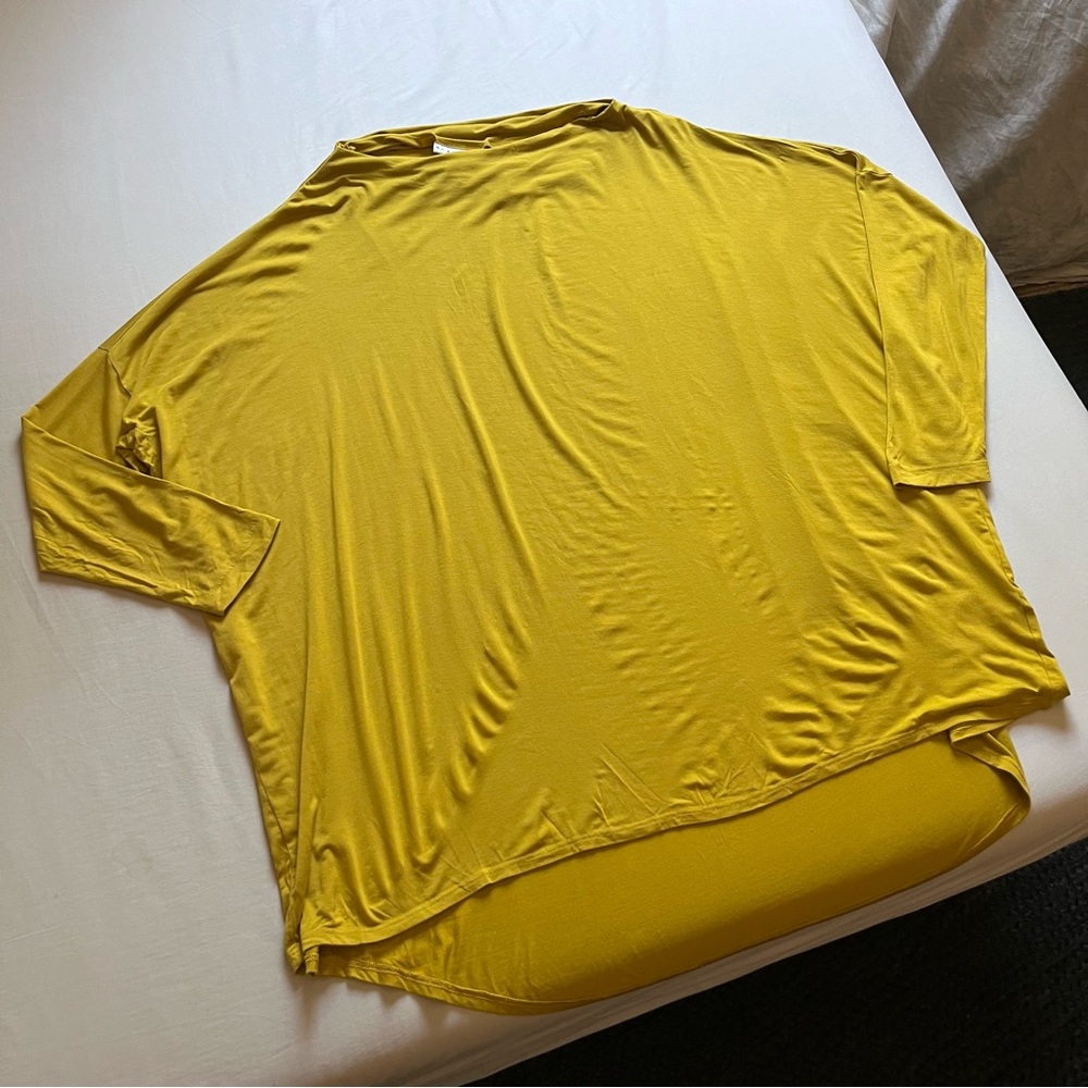 BRYN‎ WALKER mustard yellow knit mock neck long sleeve lagenlook boxy top
